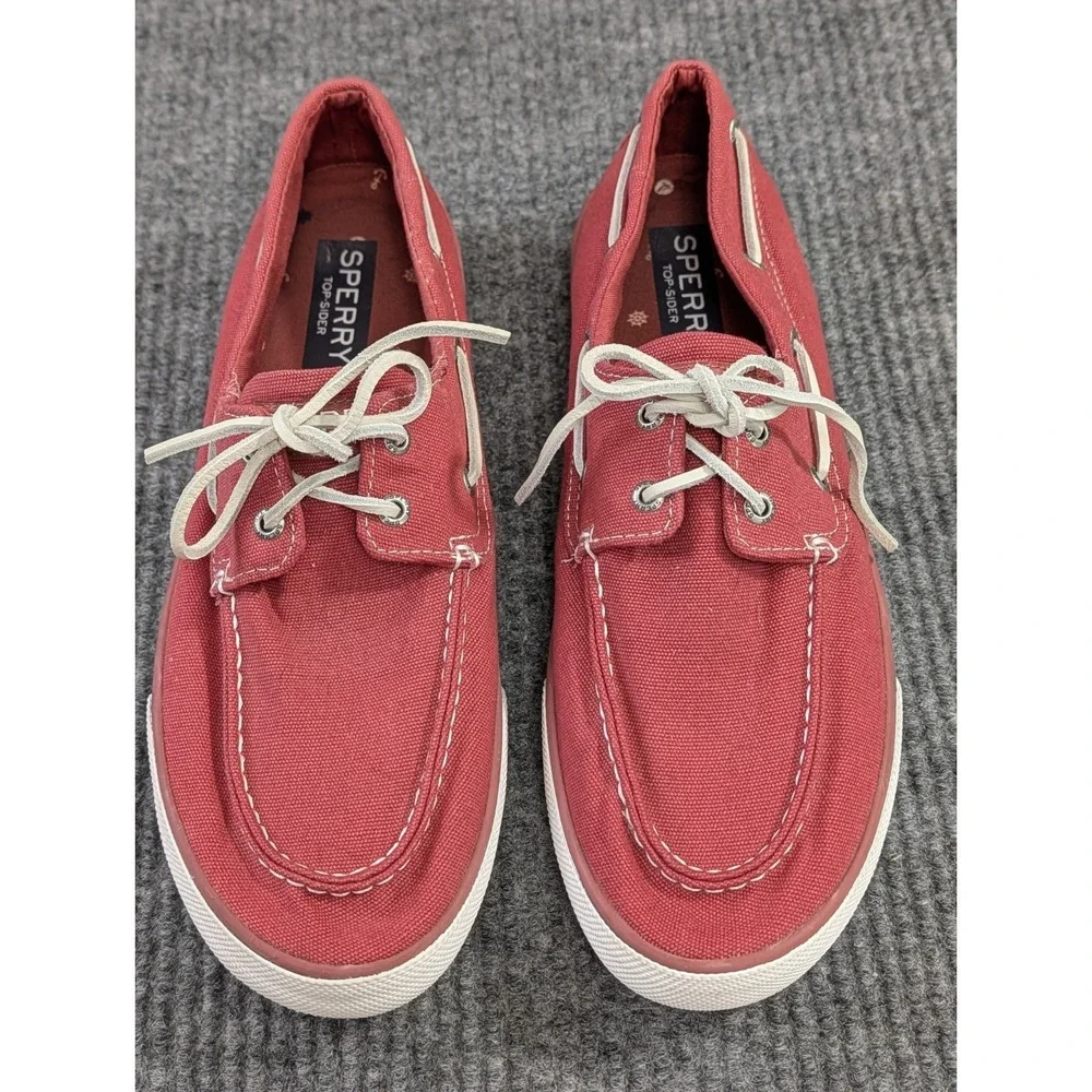 Sperry Topsider Boat Shoes Mens 11 Red Canvas Nautical Coastal Beach Resort